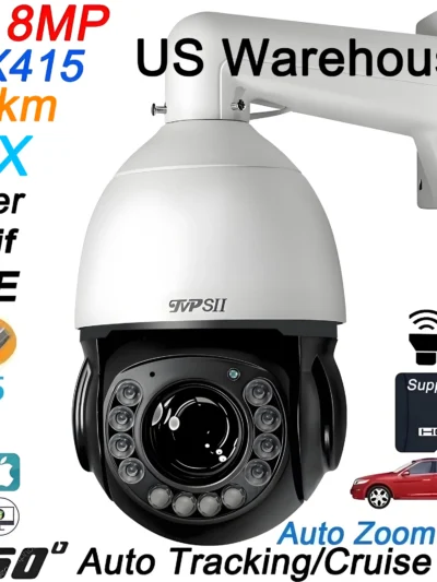 Metal Onvif Laser Infrared Auto Tracking Cruise 8MP 4K 90X Optical Zoom 360° Audio POE PTZ Surveillance Speed Dome IP Camera