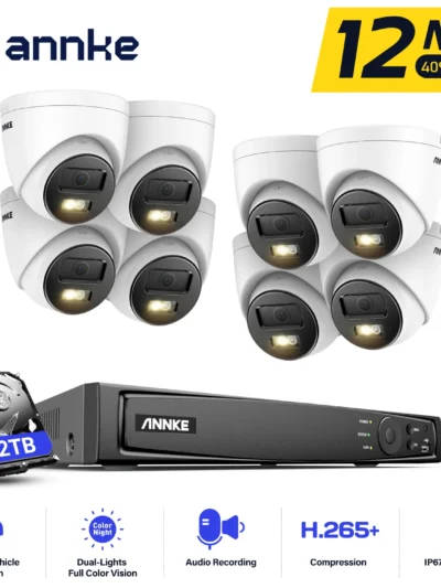 ANNKE 12MP Smart Dual Light Camera Kits Security Cam 8CH NVR 8PCS POE Camera Outdoor CCTV Video Surveillance Protection Camera