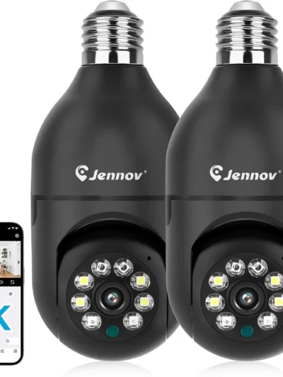 Jennov 2Pcs 2K WiFi Light Bulb Security Camera Wireless Outdoor - Cameras for Home Security Outside, Light Socket Indoor Camera
