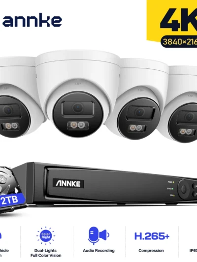 ANNKE 4K Ultra HD POE Video Surveillance System 8CH NVR Recorder With 8MP Security Cameras CCTV Kit Audio Recording 4K Ip camera
