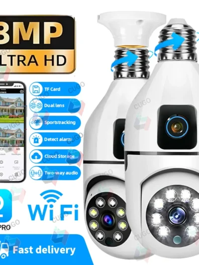 8MP E27 Bulb Surveillance WIFI Camera Dual Lens Indoor Surveillance AI Human Tracking Dual-Storage Design Security Baby Monitor