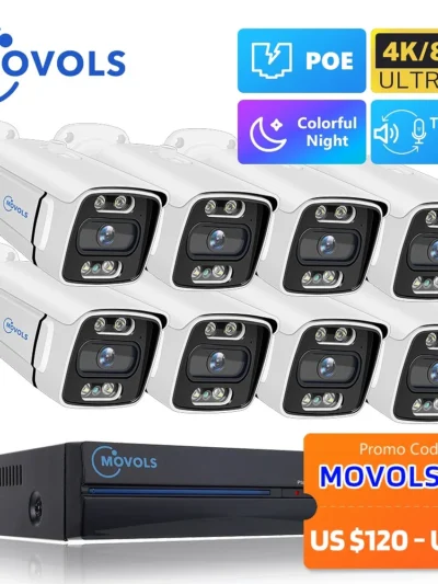 MOVOLS 8CH 5MP 8MP POE Security Camera System Two Way Audio 8MP NVR Kit CCTV Outdoor IP Camera H.265 P2P Video Surveillance Set