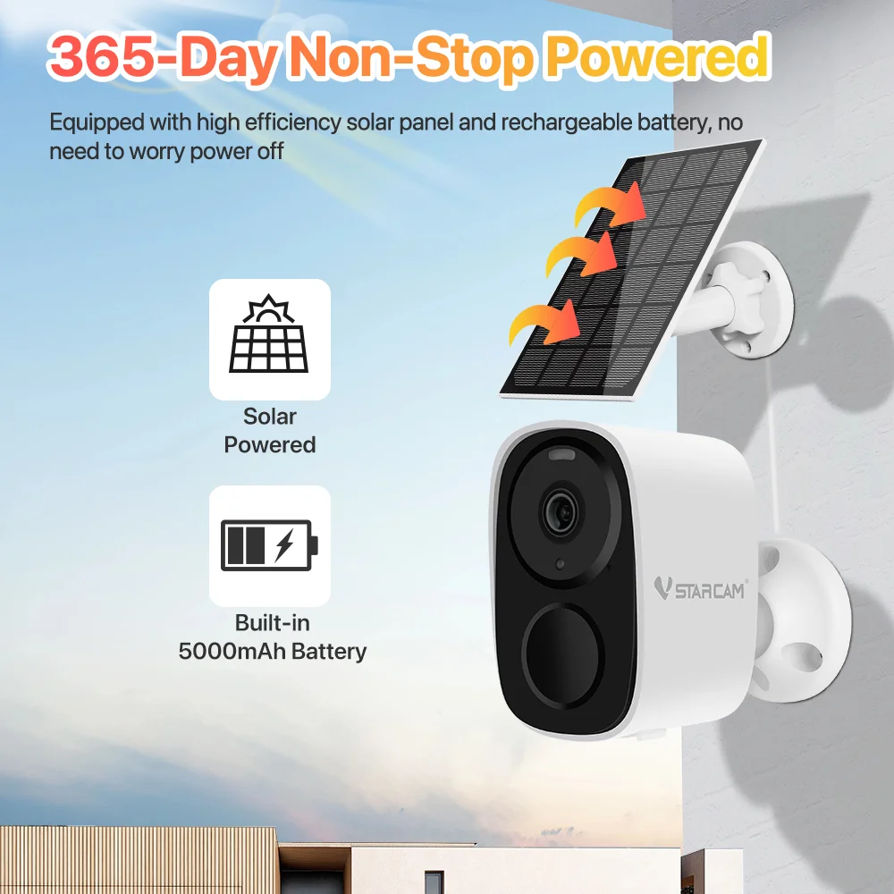 Vstarcam 2K Solar Security Cameras Wireless Outdoor Battery Powered Security Camera PIR Motion Alarm Cloud Storage Two Way Audio - Image 2