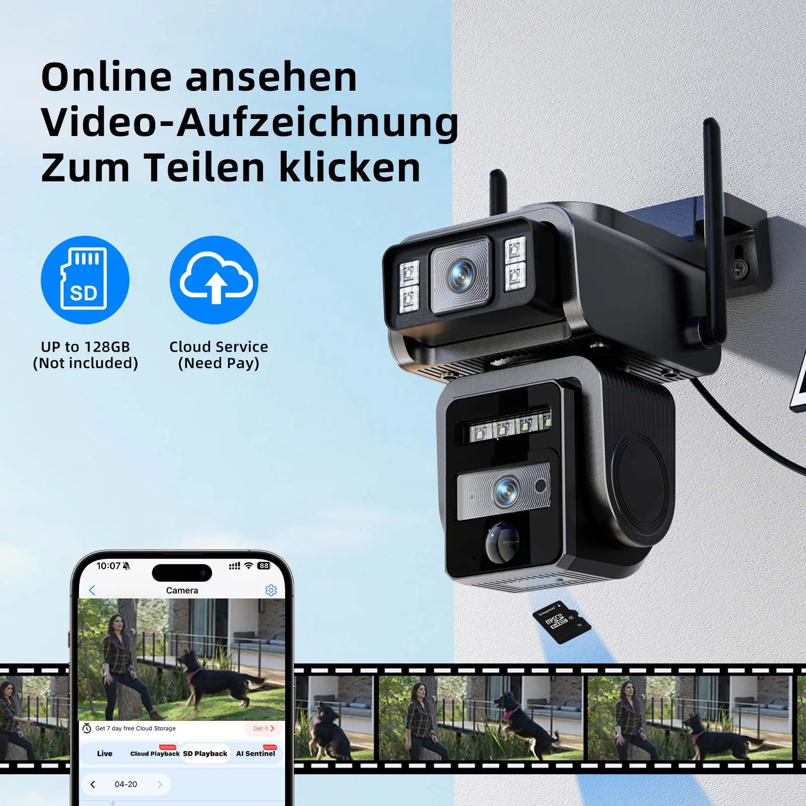 Dual Lens Solar Camera WIFI Security Outdoor Surveillance Camera Solar Panel with Battery CCTV security PZT IP cameras - Image 3