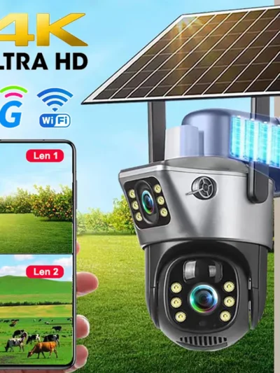 4G / WiFi Solar Camera Dual Lenses Outdoor 8MP 4K Low Power Battery IP Camera PIR Night Vision V380 Pro CCTV Security Protection