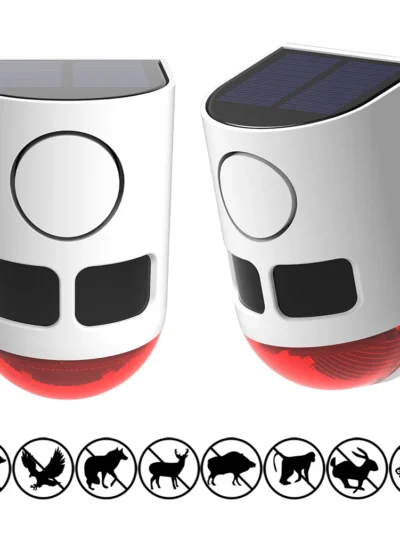 Solar Outdoor Motion Sensor Alarm with Flashing Light To Deter Raccoon Deer Skunk Bear Coyote for Yard Farm Garden