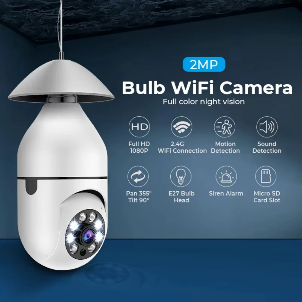 E27 Bulb Surveillance 5G Wifi Camera 2MP Night Vision Full Color Automatic Human Track Security Protection Monitor Camera - Image 2
