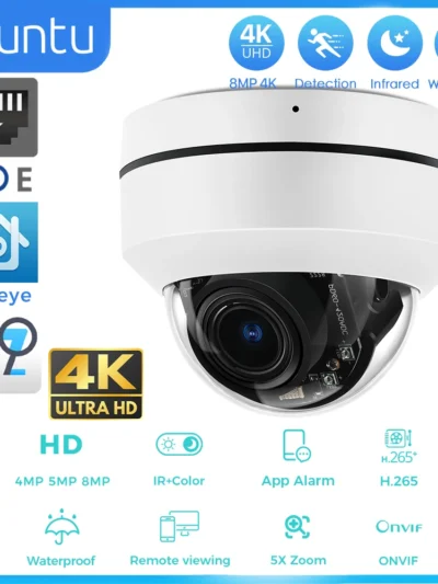 8MP 4K POE PTZ IP Camera Outdoor Waterproof Metal Vandal-proof CCTV Security Surveillance Camera 5MP Home Ceiling Dome Camera