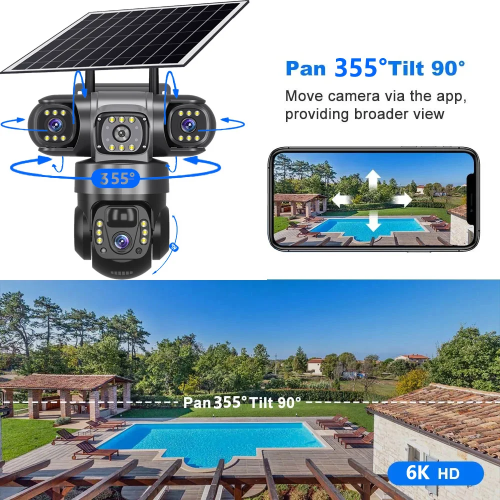 Solar Camera 4G Sim Outdoor 3 Lens 3 Screen 10X Zoom PIR Human Detect Cameras Waterproof Night Vision CCTV Security Protection - Image 4