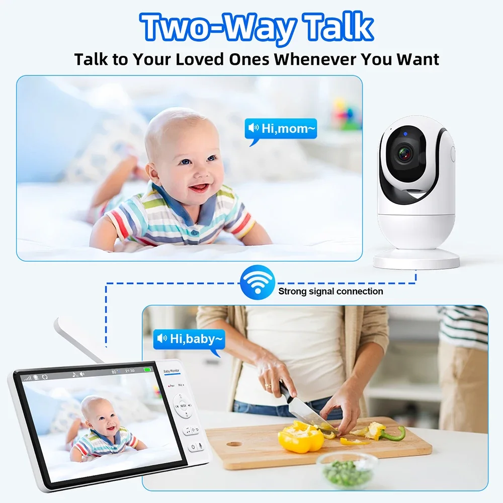 7 Inch Wireless Baby Monitor 5000mAh Battery No WiFi 4X Zoom Kids Protection Surveillance Video Camera 2 Way Audio Night Vision - Image 3