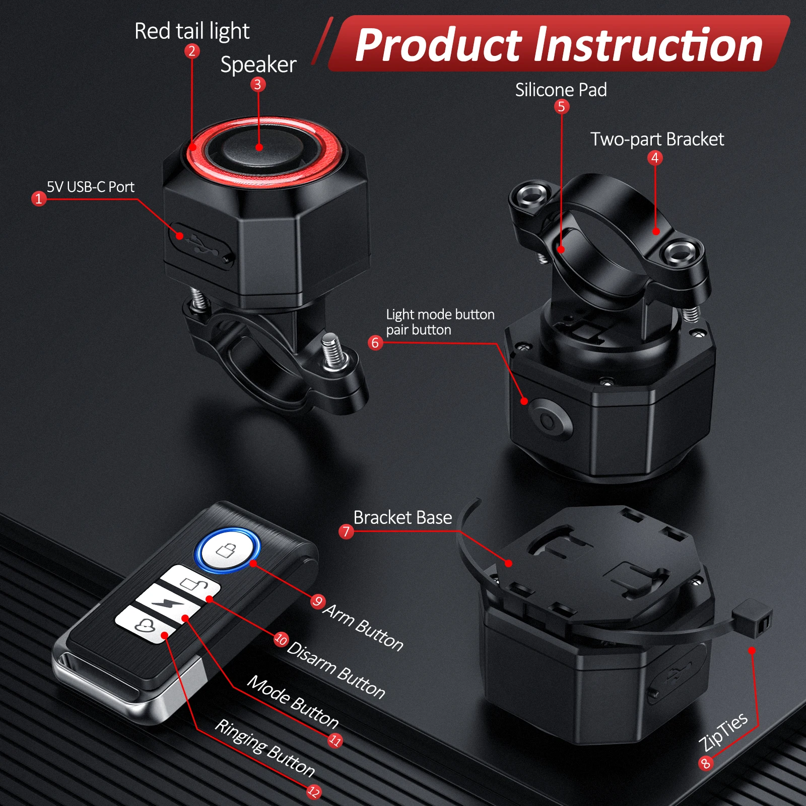 Elecpow Bicycle Burglar Alarm Taillight Waterproof Smart Auto Brake Sensing Tail Lamp Remote Control USB Charge Bike Rear Light - Image 6